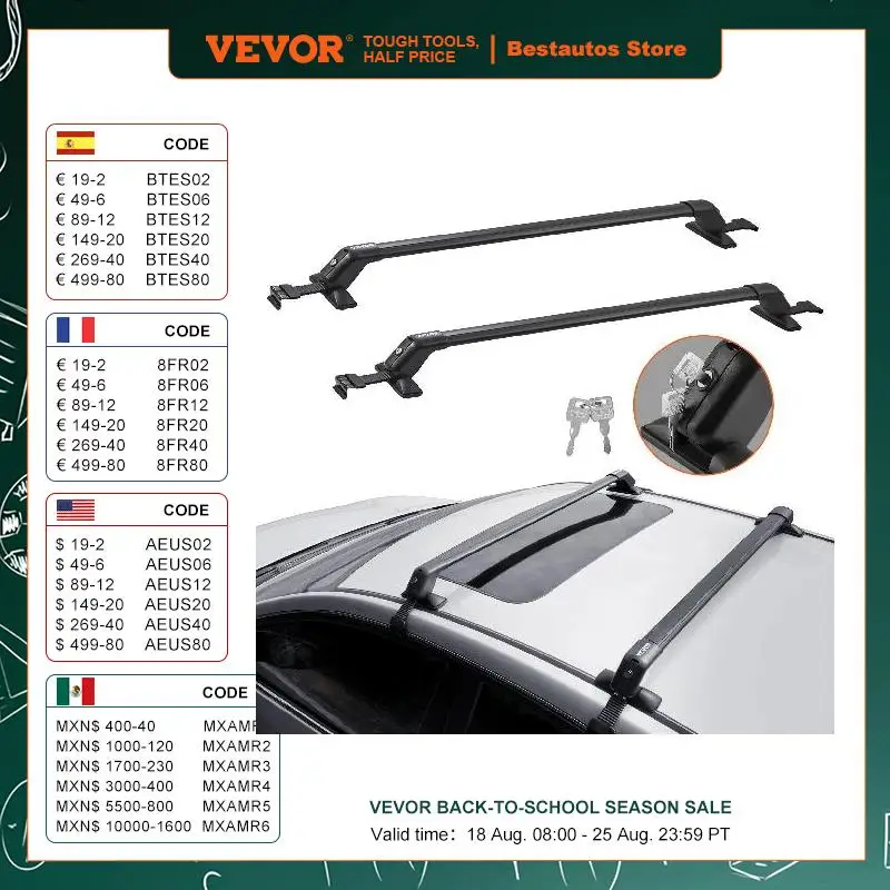 

VEVOR 155LBS Roof Rack Crossbar Adjustable Aliuminum Roof Rail Crossbar Retractable Baggage Luggage Carrier Top Roof Crossbar