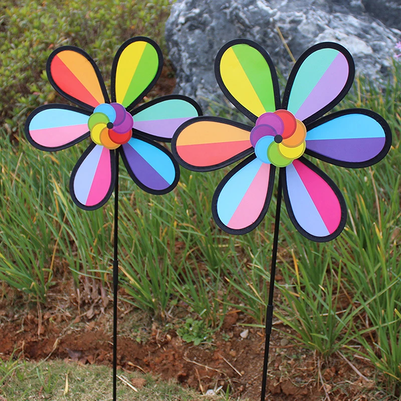 

Rainbow Flowers Spinner Wind Colorful Windmill Lawn Pinwheel Outdoor Garden Yard Camping Party Decoration