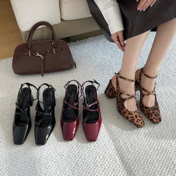 Bailamos Brand New Sandals Heel Women Block High-heeled Mary Janes Slingback Shoes Multi-buckles Woman Sandalias