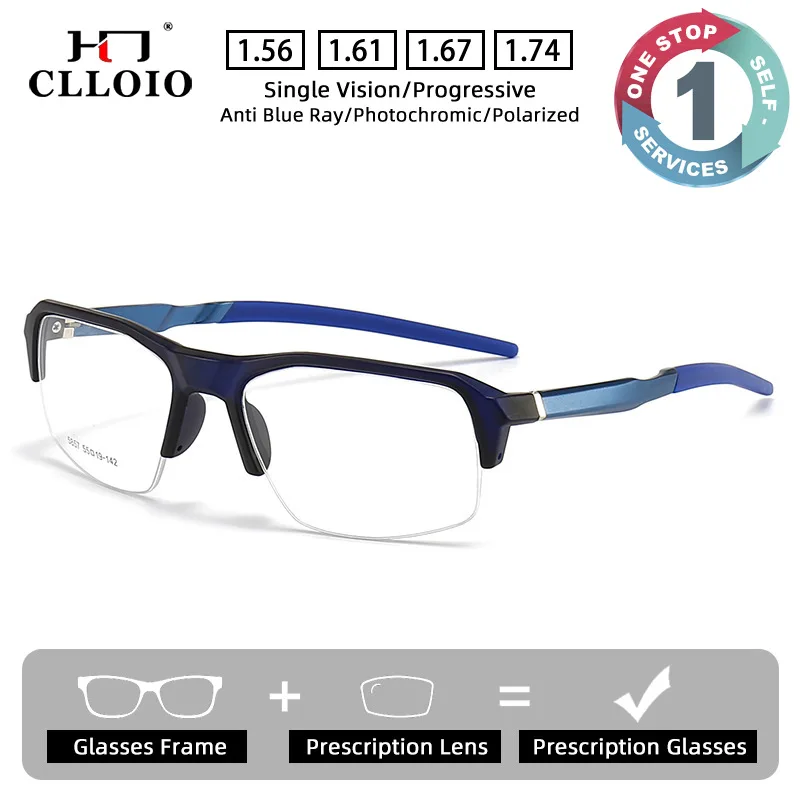 CLLOIO Fashion Sporty Durable Prescription Glasses Anti Blue Light Men Myopia Glasses TR90 Square Progressive Reading Eyewear