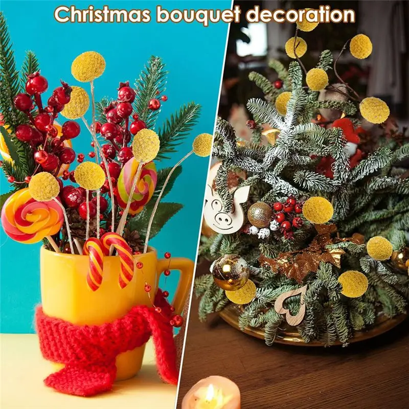 ABKJ-48 قطعة الزهور المجففة الكرات المجففة المجففة Craspedia الزهور زر الأصفر الزهور المجففة وهمية الحرير المجففة زهرة #2