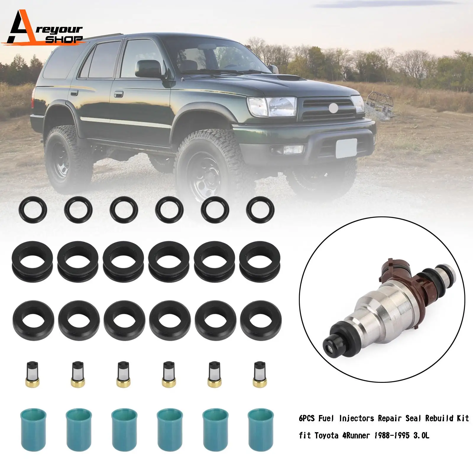 Areyourshop 6PCS Fuel Injectors Repair Seal Rebuild Kit fit for Toyota 3VZE 1988-1995 3.0L