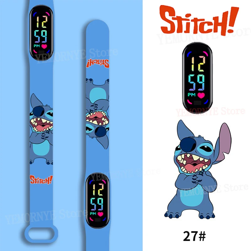 Disney Stitch Digital Kids' Watches Anime Figures LED Touch Luminous kids Sport Wristband Waterproof Digital Watch Birthday Toy