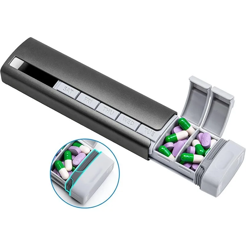 

Weekly Pill Organizer - 7-Day Travel Pill Case w/ Spare Gasket | Dosette Box, Tablet & Medicine Holder