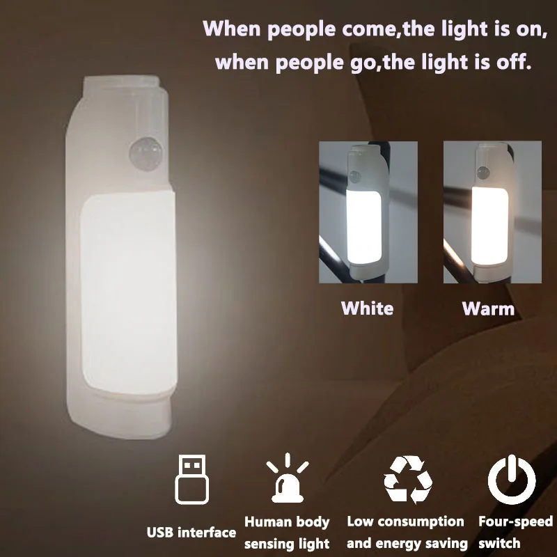 LED Body Sensor Light Magnetic Eye Protection Strong Light torch Bedside Entrance USB Rechargeable Energy-Saving Night Light