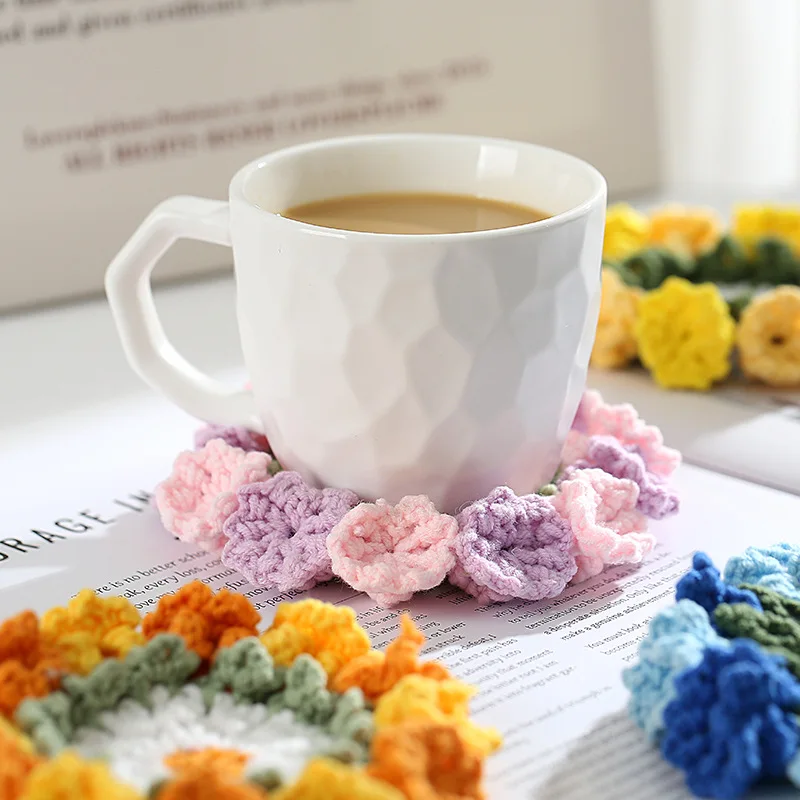 الملونة اليدوية الكروشيه ثلاثي الأبعاد البتلة DIY بها بنفسك الربط أكياس الملابس معزول كوستر خيط القطن مسند للكوب ديكور كأس حصيرة