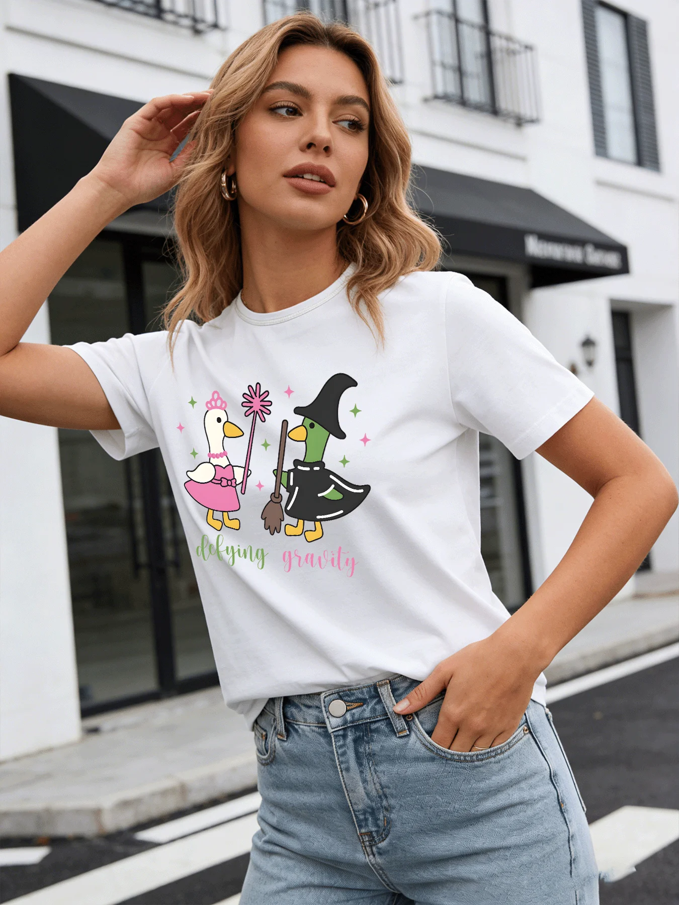 

2026 Spring/Summer New Women's Fashion Casual Loose Round Neck Cartoon Print Short-Sleeve T-Shirt Top in 6 Colors