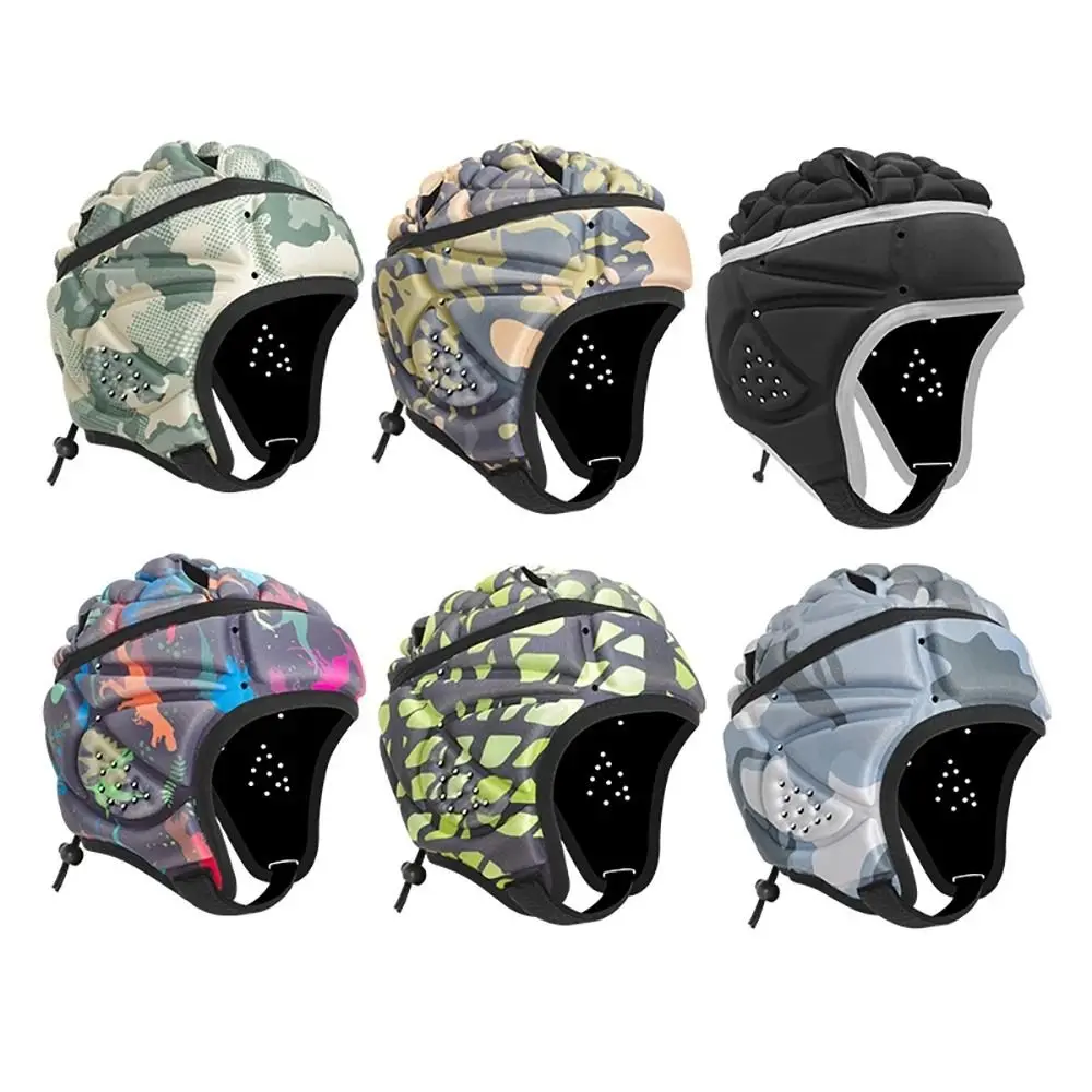 Protective Shockproof Soft Helmet EVA Head Protector Rugby Helmet Adjustable Football Headguard Outdoor Sports