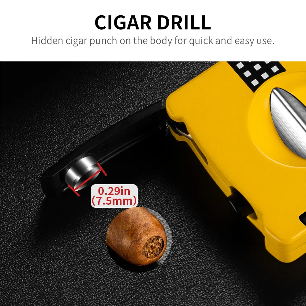 Cigar Cutter Portable 3 in 1 Stainless Steel V Shape Scissor Puncher Sharp Blade Travel Smoking Accessories Gift Box CLE-22CAE2