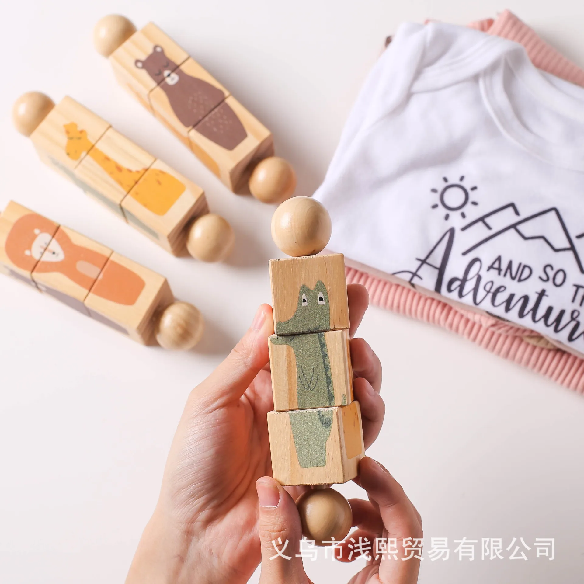 Nieuwe Baby Houten Roterende Mobiles Speelgoed Leuke Cartoon Giraffe Krokodil Dier Blok Rammelaar Puzzel Spel Kinderwagen Bijtring Speelgoed
