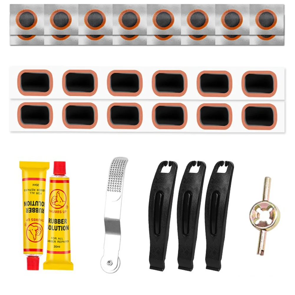 

Bike Tire Repair Kits Bicycle Inner Tube Puncture Patch Kit With Patches Metal Rasp Portable Storage Box For Cycling Motorcycle