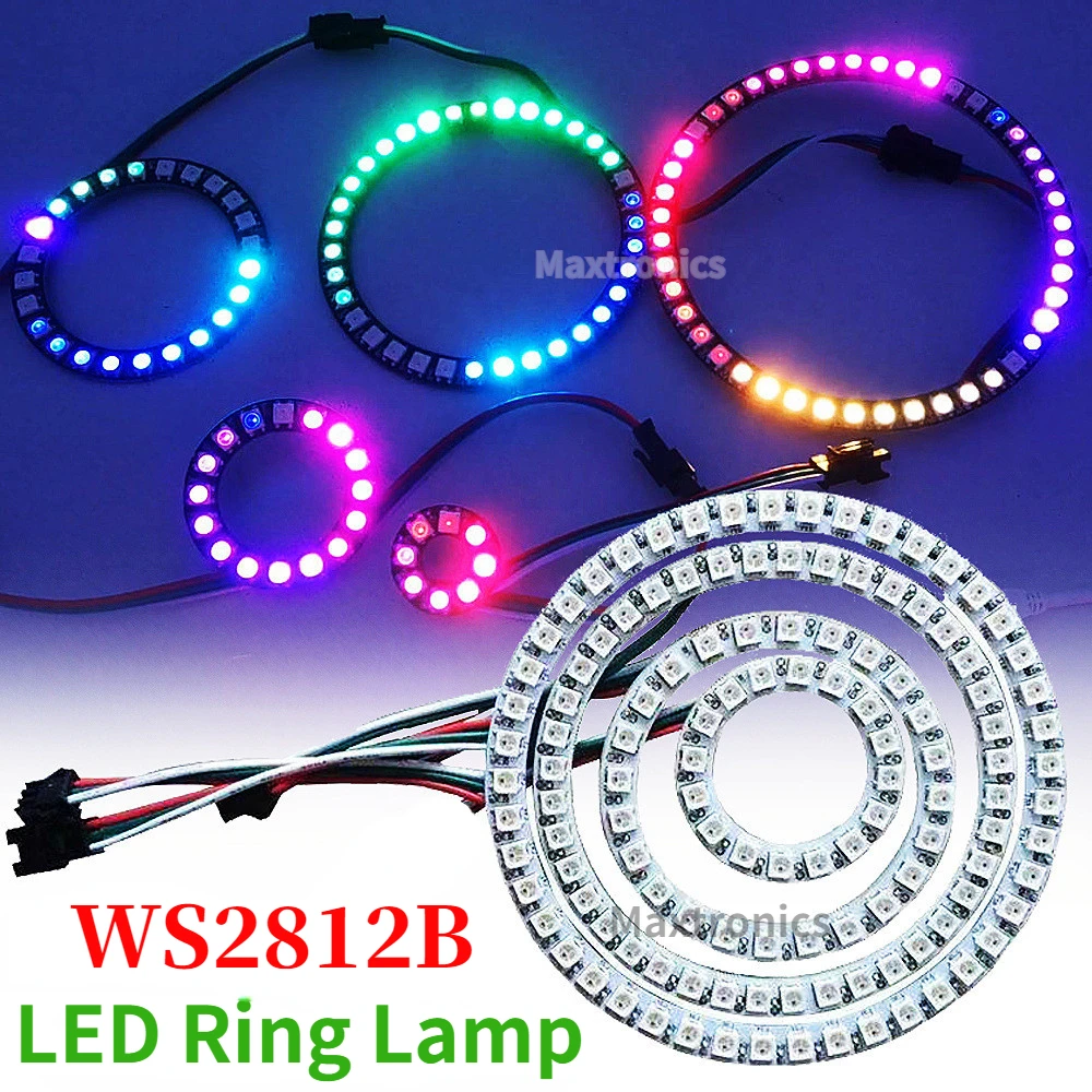 WS2812B Full Color LED Ring Lamp DC5V SMD 5050 Round Module RGB Lights 8/16/24/35/45 Bits For Arduino Addressable Pixel Lights