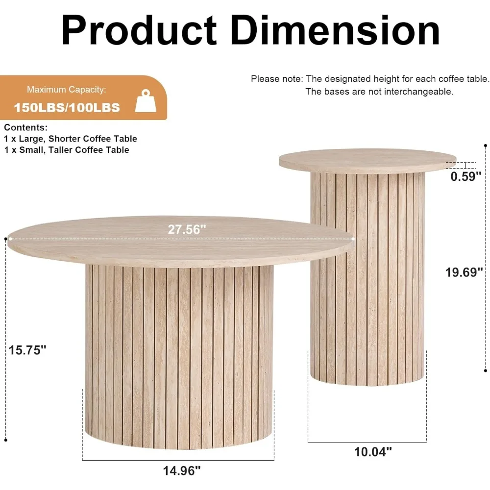 زوج من الطاولات الجانبية الخشبية الدائرية المدمجة، تصميم معاصر لمنطقة الأريكة، مثالية لتوفير المساحة في سبا المعيشة وغرفة النوم #2