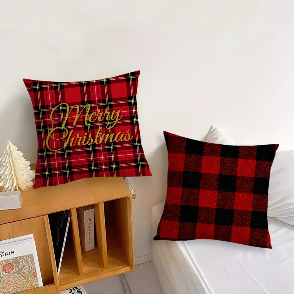 Christmas Red Grid Checkered cushion cover Pillow Cover Decoration Room Home Sofa living Office Car Nordic Simplicity