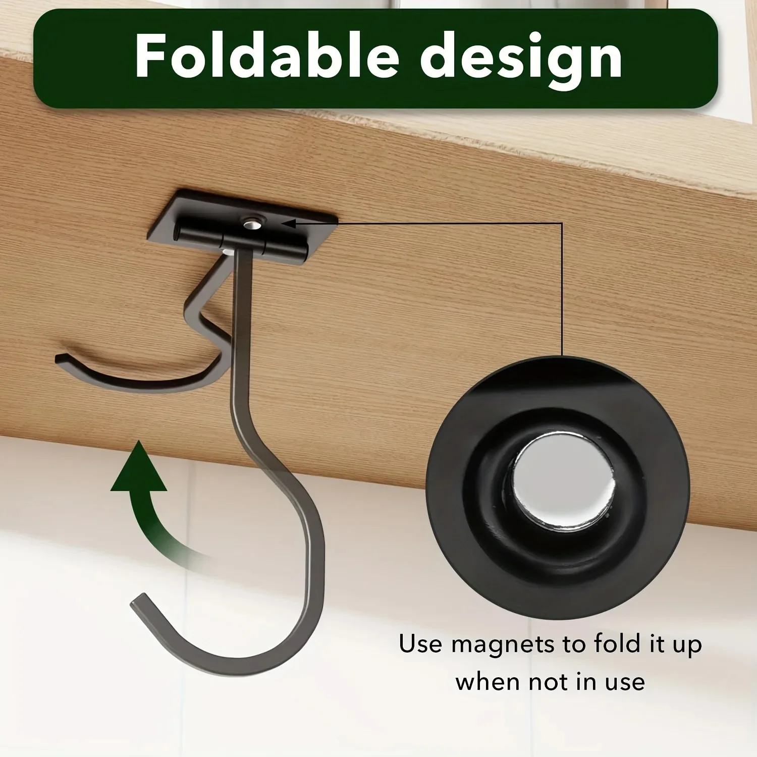 1PC Foldable Black Banana Hook - Under Cabinet Banana Holder, Self-Adhesive Banana Hanger, Heavy Duty, Saving Space, for Home view 2