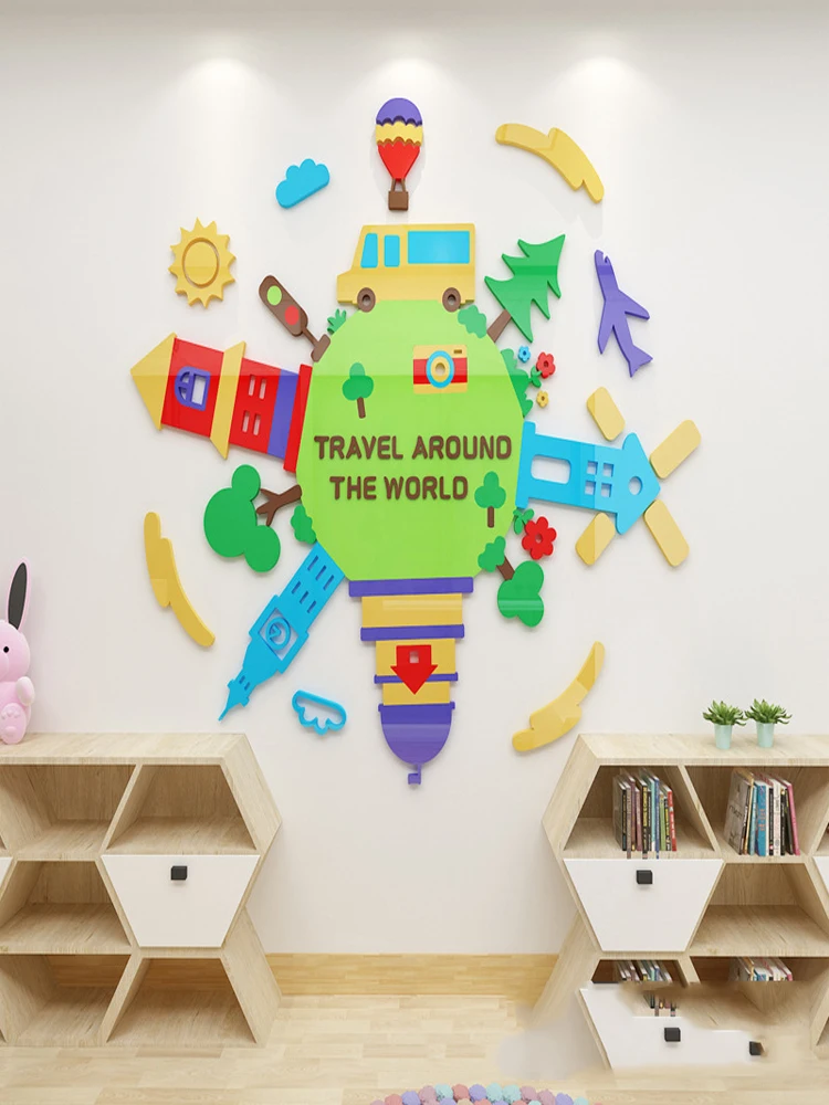 Green Around The Earth 3D Three-Dimensional Acrylic Custom Kindergarten Wall Environment Layout Children's Room Decoration Stick