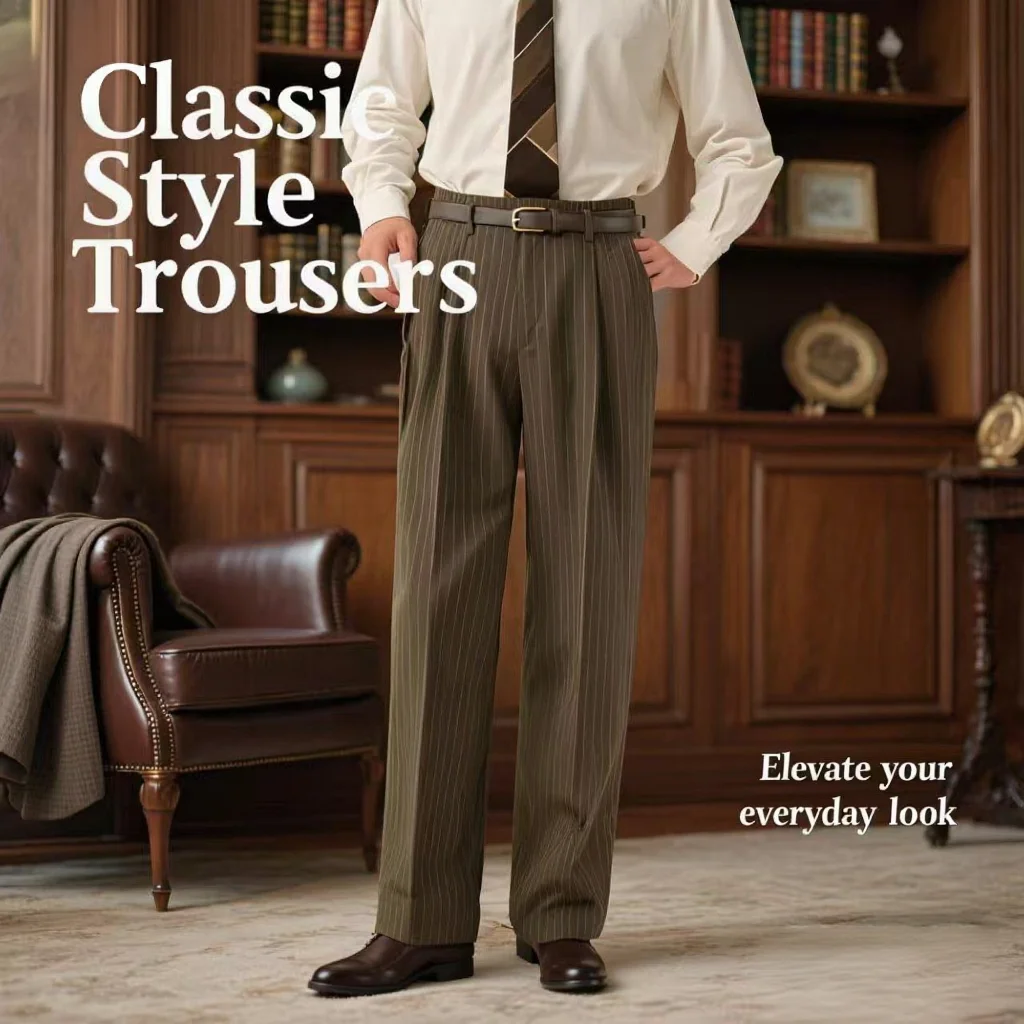 

Второй заказ, брюки в полоску с двойной складкой, мужские брюки в прямой костюм в стиле наследие, элегантные повседневные винтажные брюки в полоску