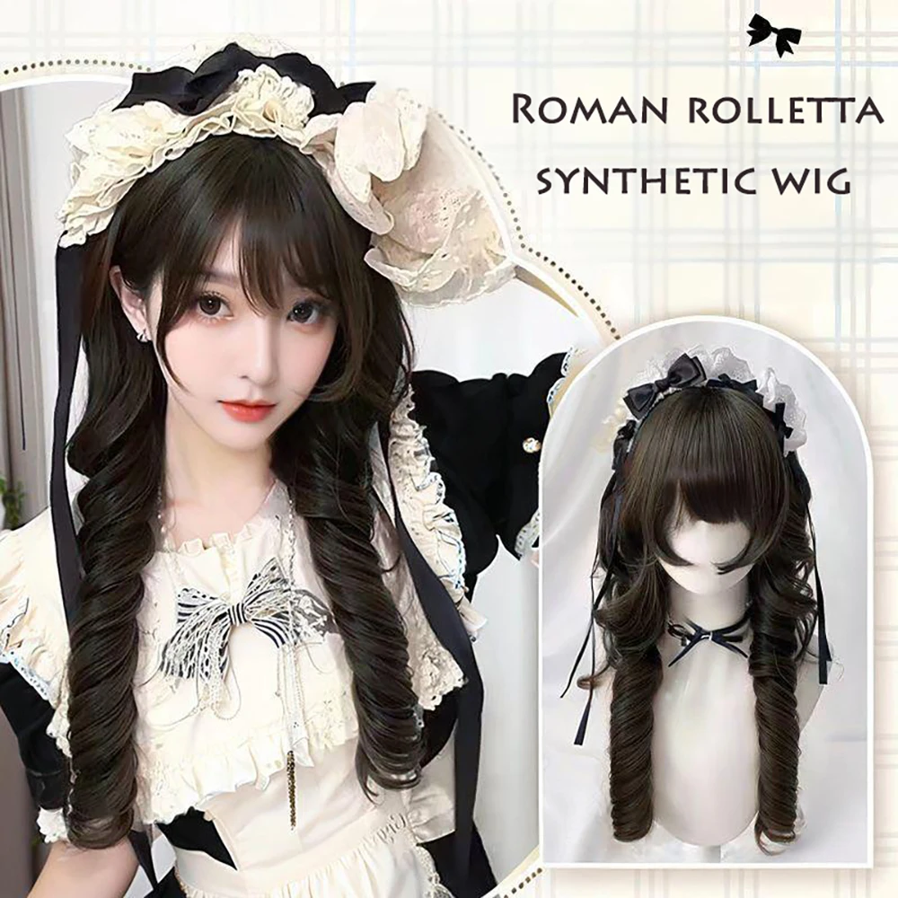 22 بوصة الرومانية مجعد الشعر الاصطناعية ذيل حصان مزدوج مناسبة للنساء اليومية أنيمي لعب الأدوار لوليتا شعر مستعار بروتين الحرير