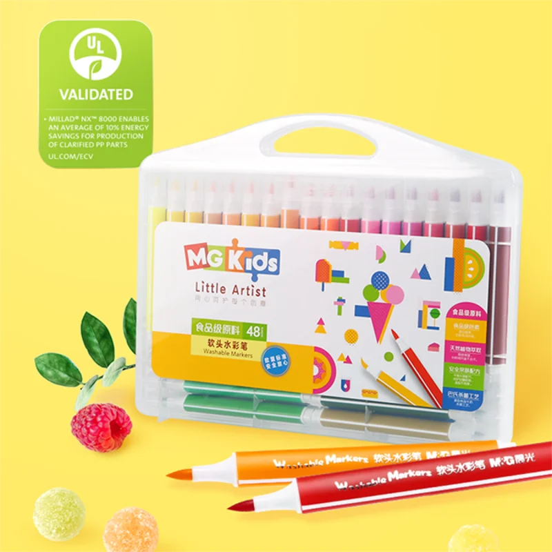 M & G 12 18 24 36 48 colors Water Color Pen Set For Kids Food Grade Water Color Pen Soft Brush Washable