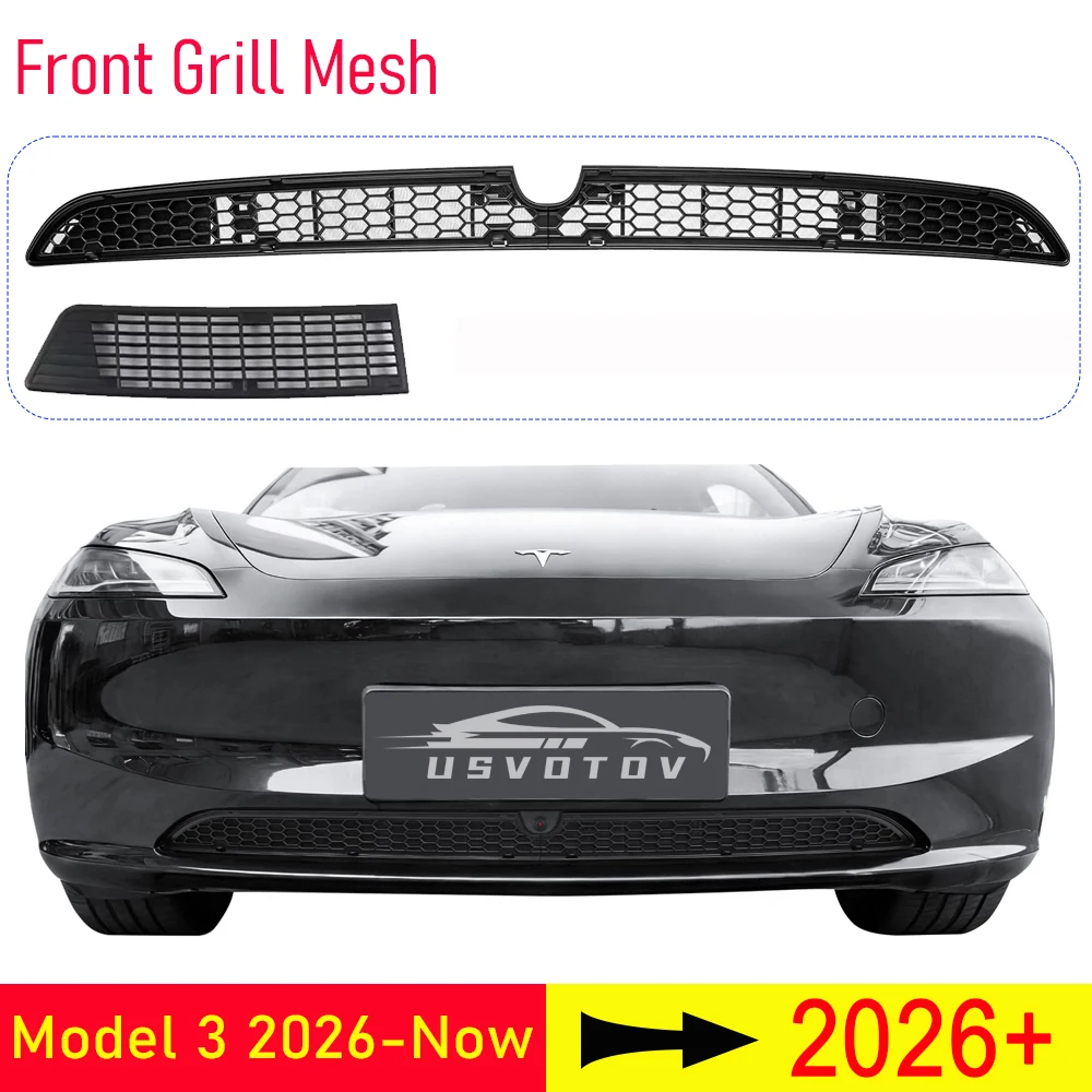 Image of Für Tesla Model 3 2026 2027 Frontstoßstangen-Gittereinsätze Lufteinlass-Abdeckung Grillschutz Anti-Insekten-Zubehör