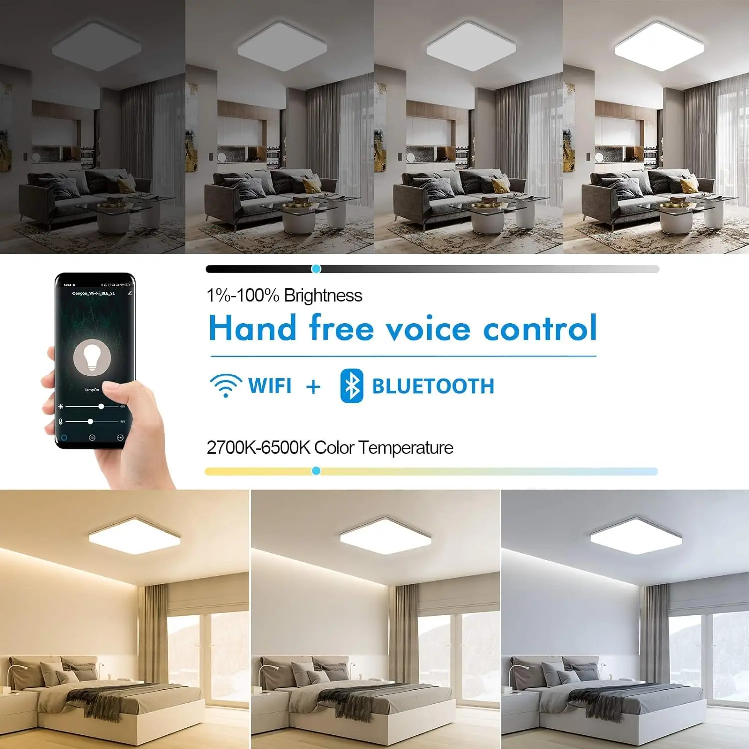 24W Smart RGB LED Ceiling Light 28cm, 2400LM, Dimmable via App, Compatible with Alexa & Google Assistant for Bedroom Living Room