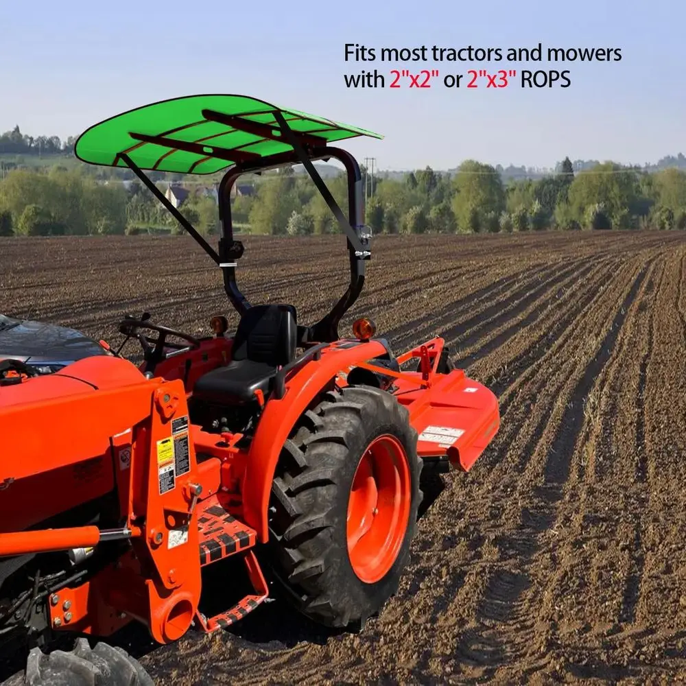 Green 53x53 Tractor ROPS Canopy with Mower Sun Shade, Adds 4 to Height