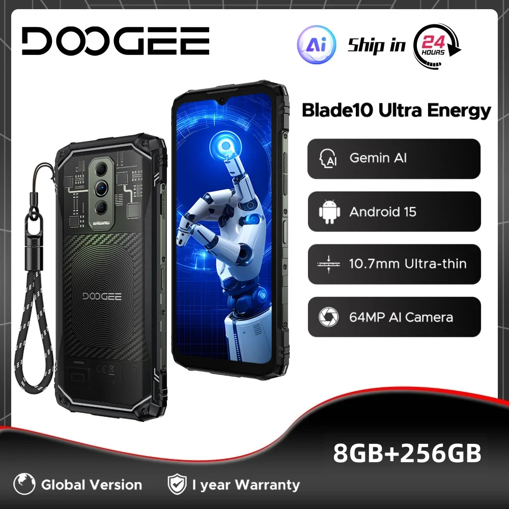 

Глобальная версия DOOGEE Blade10 Ultra Energy Прочный телефон 8 ГБ 256 ГБ 6150 мАч Аккумулятор 6,56 дюйма HD + Экран UNISOC T7250 Android 15 NFC
