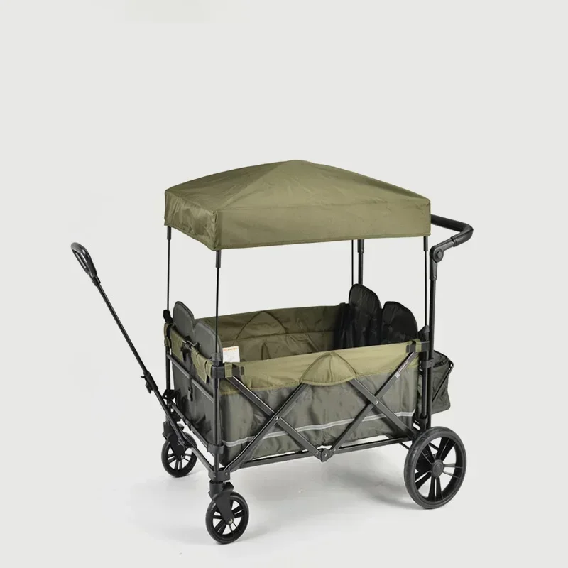 Outdoor Garden Brake Trolley Beach Picnic Foldable Camping Wagon Cart With Canopy Custom Portable Adjustable Collapsible Folding