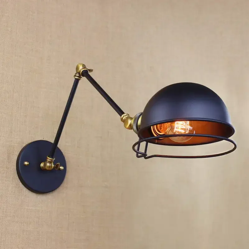 

American country style vintage black metal wall lamp led lights sconce adjust arm wall lighting for workroom Bathroom bar