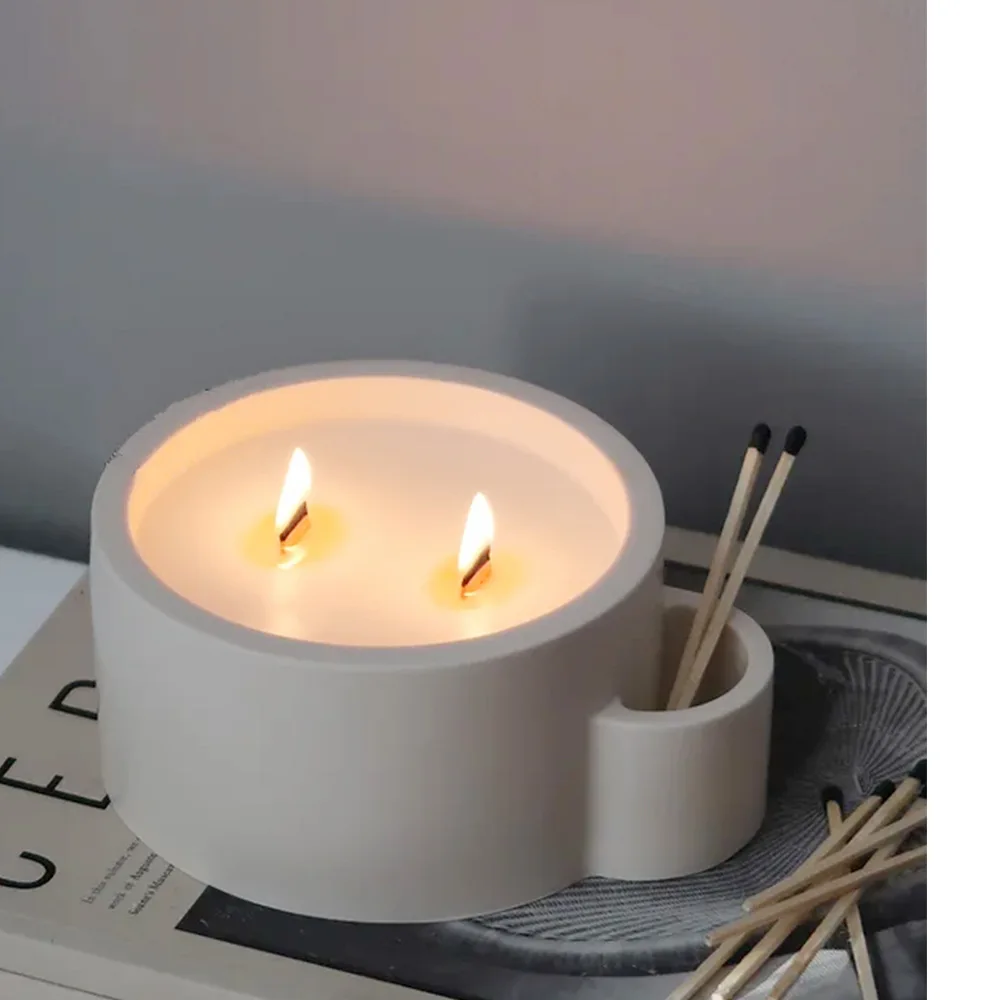 Large Round Cup Concrete Clay Molds DIY Handmade Fragrance Wax Candle Jar Gypsum Plaster Mould with Match Storage Box Resin Mold