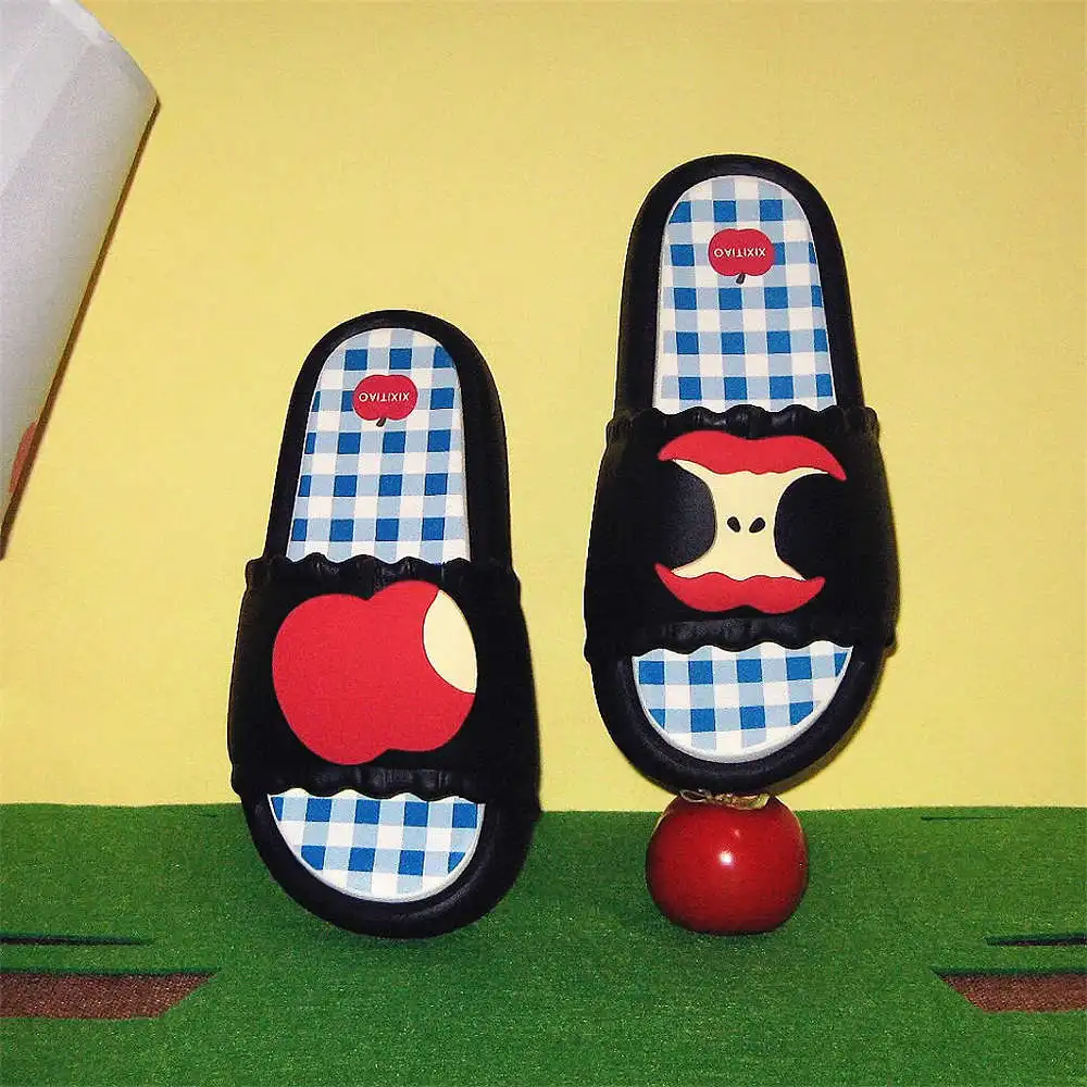 Mulher fruta mordida-maçã slides casa sapatos para mulheres verão único chinelo criativo presentes de aniversário novo inspirado maçãs chinelos