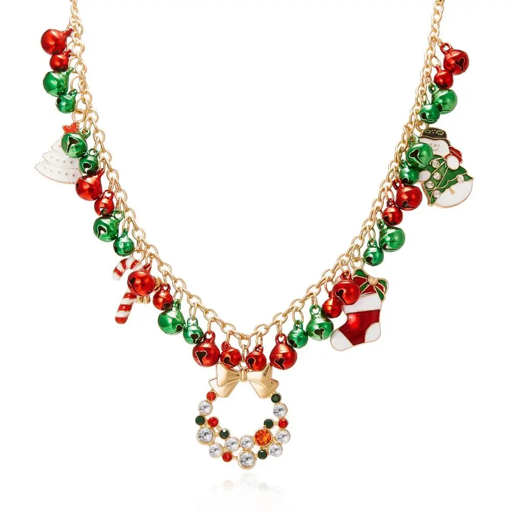 Korean Style Christmas Tree Necklace Santa Claus Clavicle Chain Red Green Bell Choker Necklace Bow Pendant Elegant