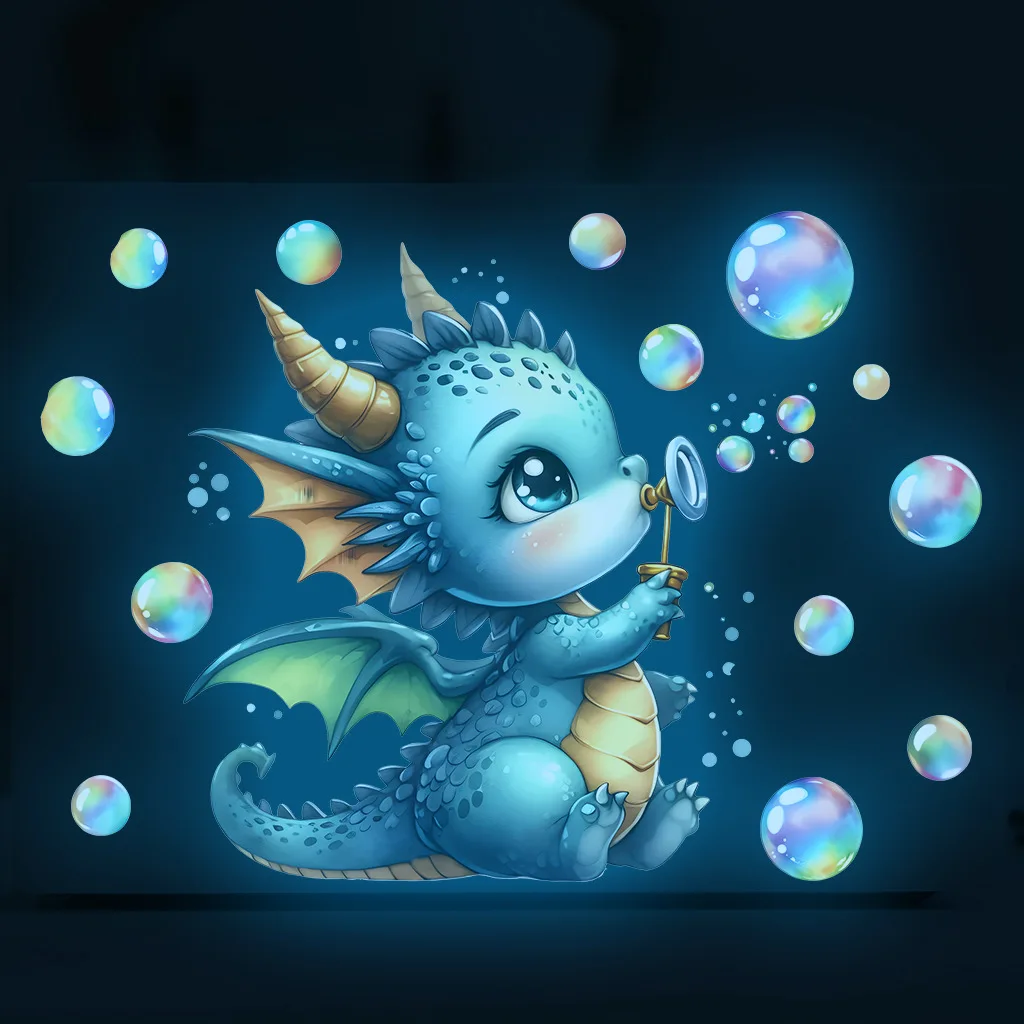 Luminous Dinosaurs Blowing Bubbles Stickers Glow In The Dark Sticker For Children's Room Fluorescent Decals Room Decorations