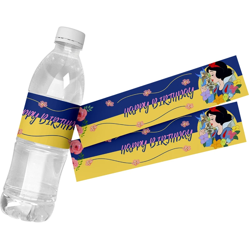 24pcs Snow White Water Bottle Labels Happy Birthday Princess Party Water Bottle Labels Stickers Kids Birthday Party Decorations