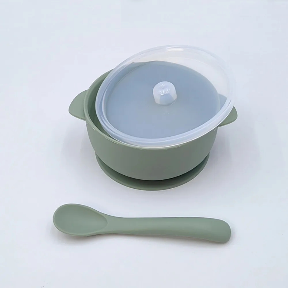 

Bowl Lid Spoon Set Baby Suction Dinner Bowl Durable Non-Slip Baby Silicone Suction Plate Sturdy 400ML Kids Feeding Tableware