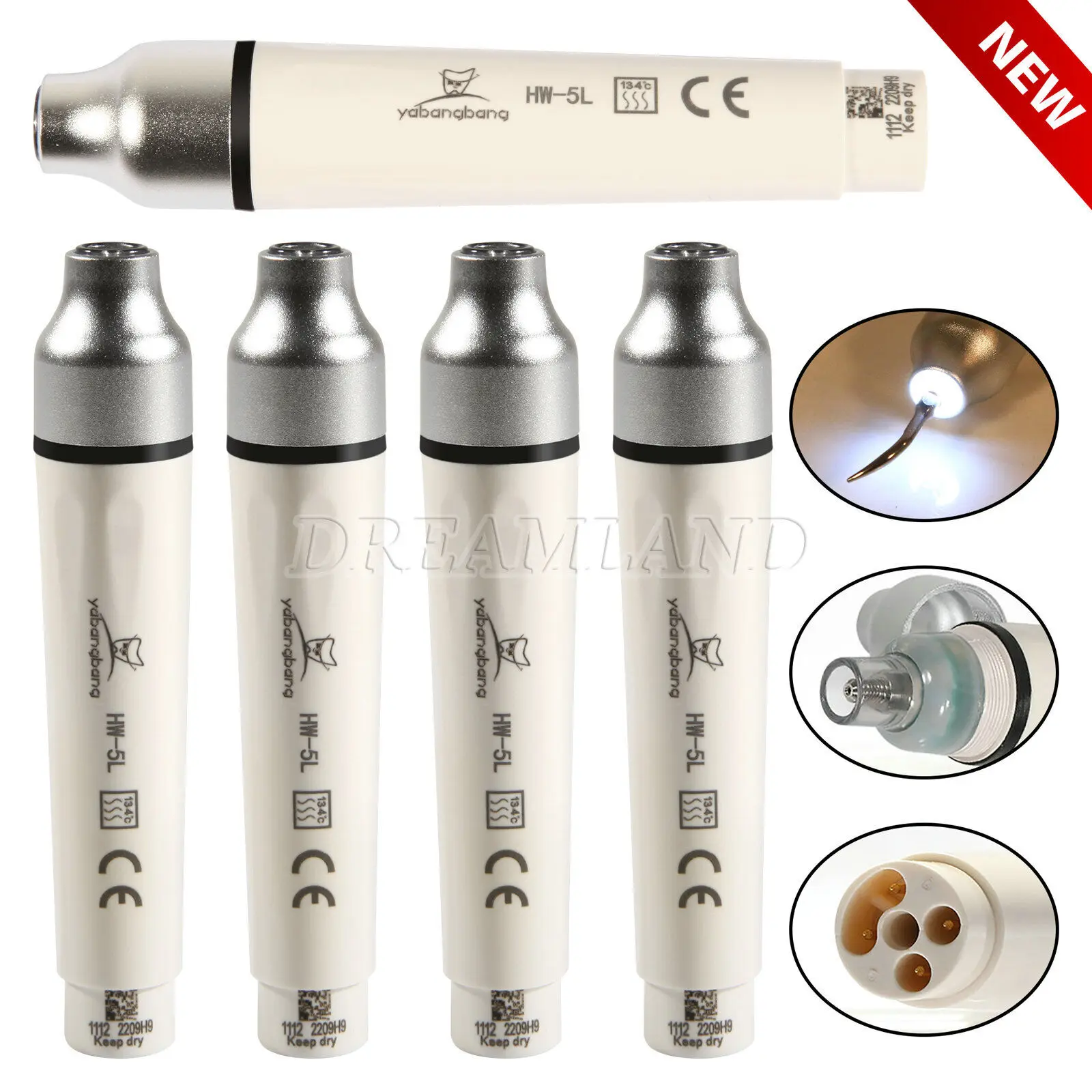 

5PCS Dental Ultrasonic Piezo Scaler Handpiece LED Light Fiber Optic Fit EMS