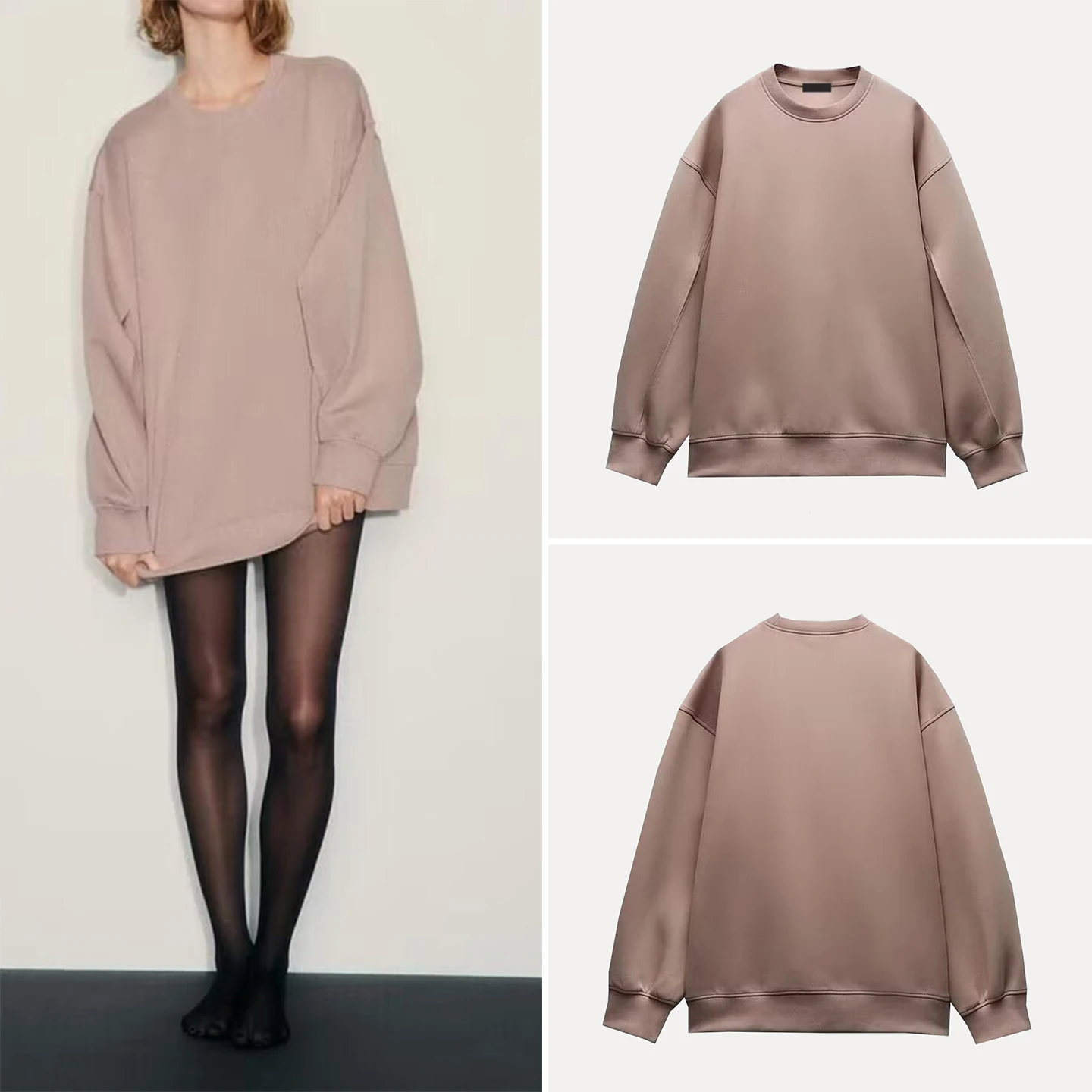 

Faionable Loose Double-sided Fabric Sweatirt Women's Stand Fit Long Sve round Ne Opening Design Winter 2025