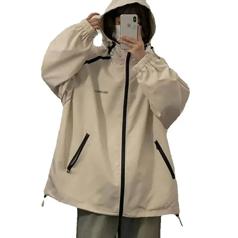 

Женская тонкая куртка с капюшоном на молнии для весны и осени, простой дизайн, свободный крой, повседневное пальто