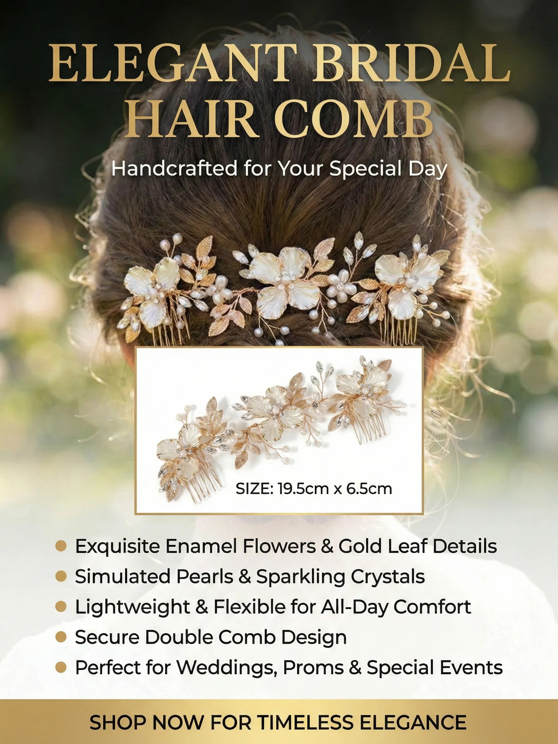Neueste Gold handgemachte Perle Blume Haarkamm schöne Strass Haarspange Braut Kopfschmuck Hochzeit Zubehör – Detail 1