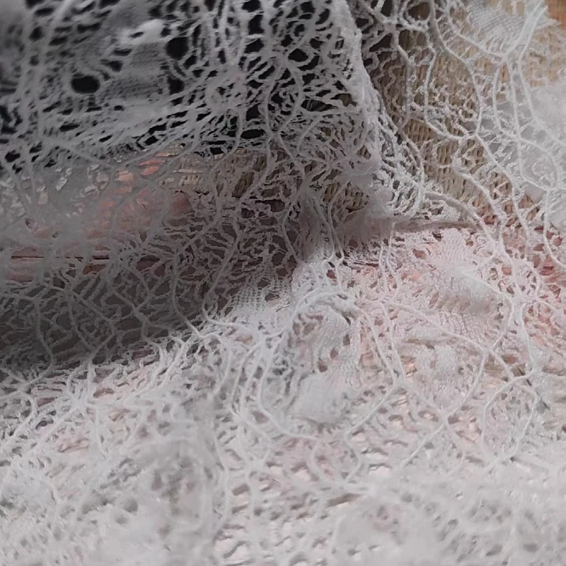 

3D Lace Fabric 5/10m Breathable White Hollow Mesh Thin Sheer Tulle for Handmade Doll Clothes Dress Sewing Craft DIY Decor Cloth