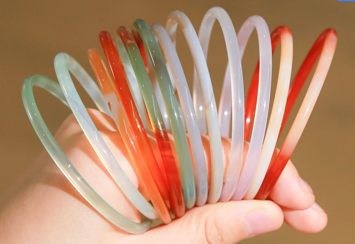 

1PC Jade Bangle Women Colorful Chalcedony Thin Round Bar Gemstone Bangle For Girlfriend Mom Gifts Fine Jewelry Accessorie F2135