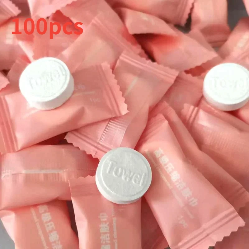 100PCS Mini Compressed Towel Disposable Capsules Towel Magic Face Care Tablet Outdoor Travel Cloth Wipes Paper Tissue