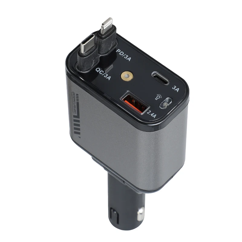 Fast Car Charger 4 in 1 Retractable Car Charger with Stary Light Compatible iPhone Android phones Adapter Starlight in Car Roof