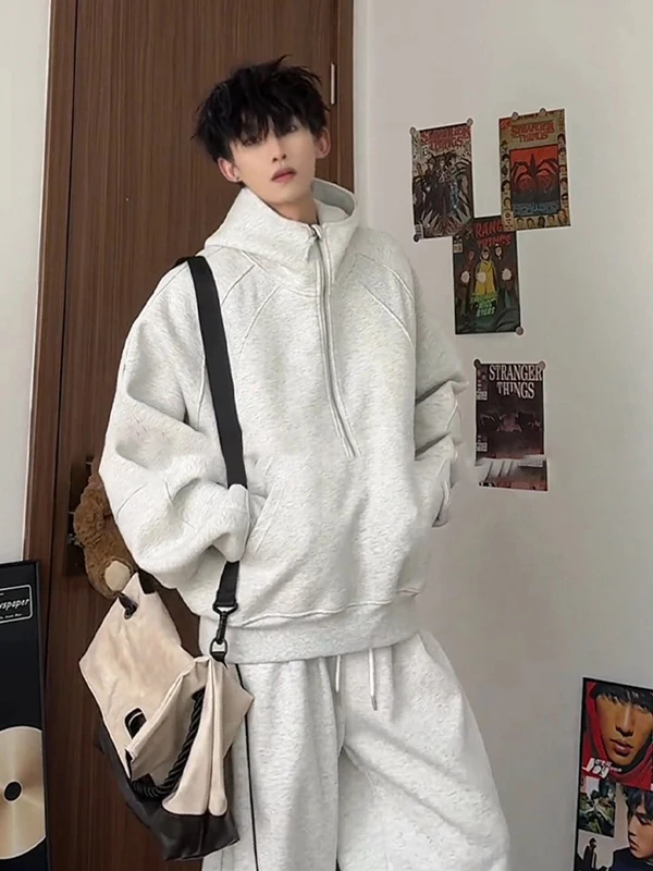 

Cleanfit American Deconstructed f Zip Hoodie Men's Autumn Winter Trendy Loose Heavyweight Overhead Hooded Sweatirt Casua...