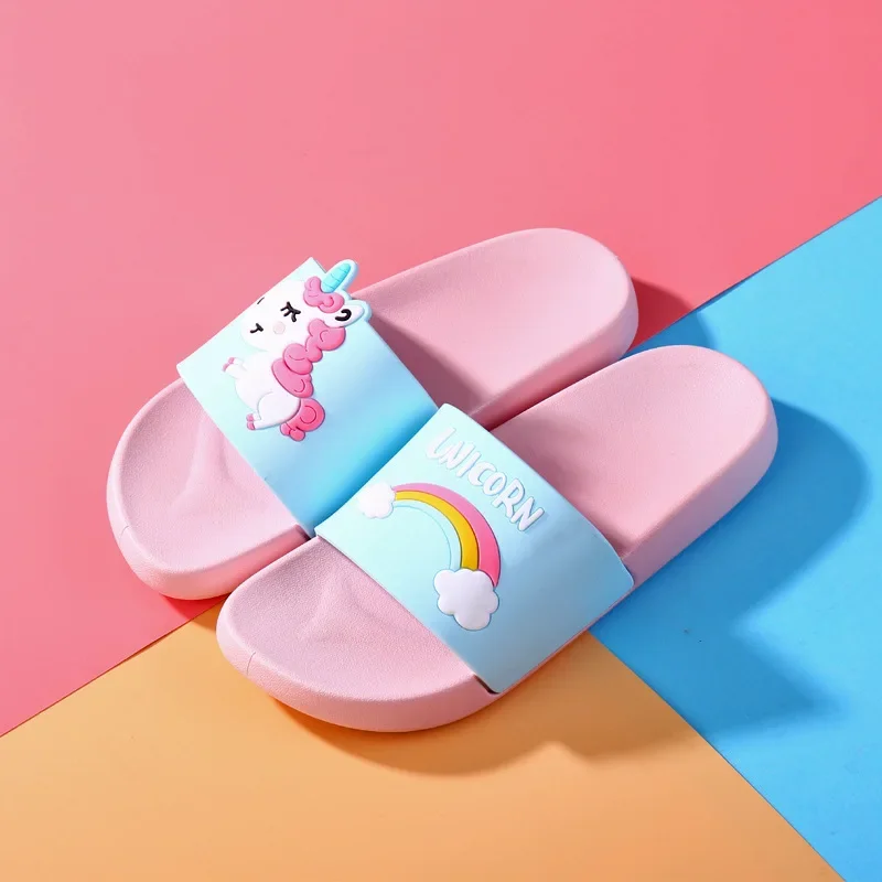 New Unicorn Slippers Boy Girl Summer Kids Rainbow Indoor Slippers Non-Slip Beach Sandals Toddler Home Shoes Baby Flip