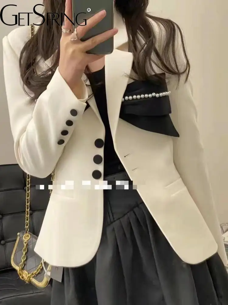 

Getspring Women Blazer Color Matching Single Breasted Beading Full Sleeve Ladies Blazer Coat Fashion Women's Slim Suit Jacket