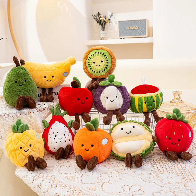 Juguete de peluche de frutas, dragón, fruta, pera, manzana, fresa, naranja, aguacate, Kiwi, piña, Durian, muñeco de peluche suave, regalo para bebé