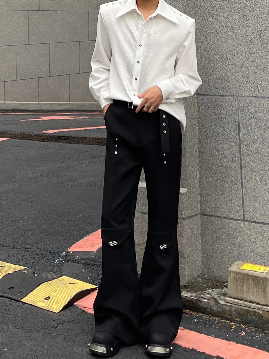 Korean Version of High-end Rivet Design Black Suit Pants Men's Fashion Trend Loose and Versatile Casual Trousers
