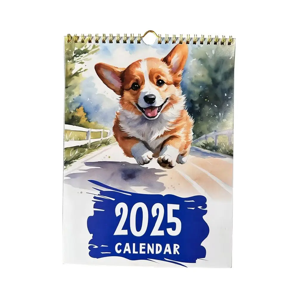 Corgi Wall Calendar para escola, pendurado papel, alta qualidade, 2025