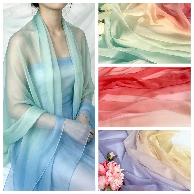 Chiffon-Stoff mit Farbverlauf, Meterware für Blusen, Hanfu, Hochzeitskleider, Taschen, DIY-Kleider, Röcke, Kleidung, Nähen, bunter Stoff